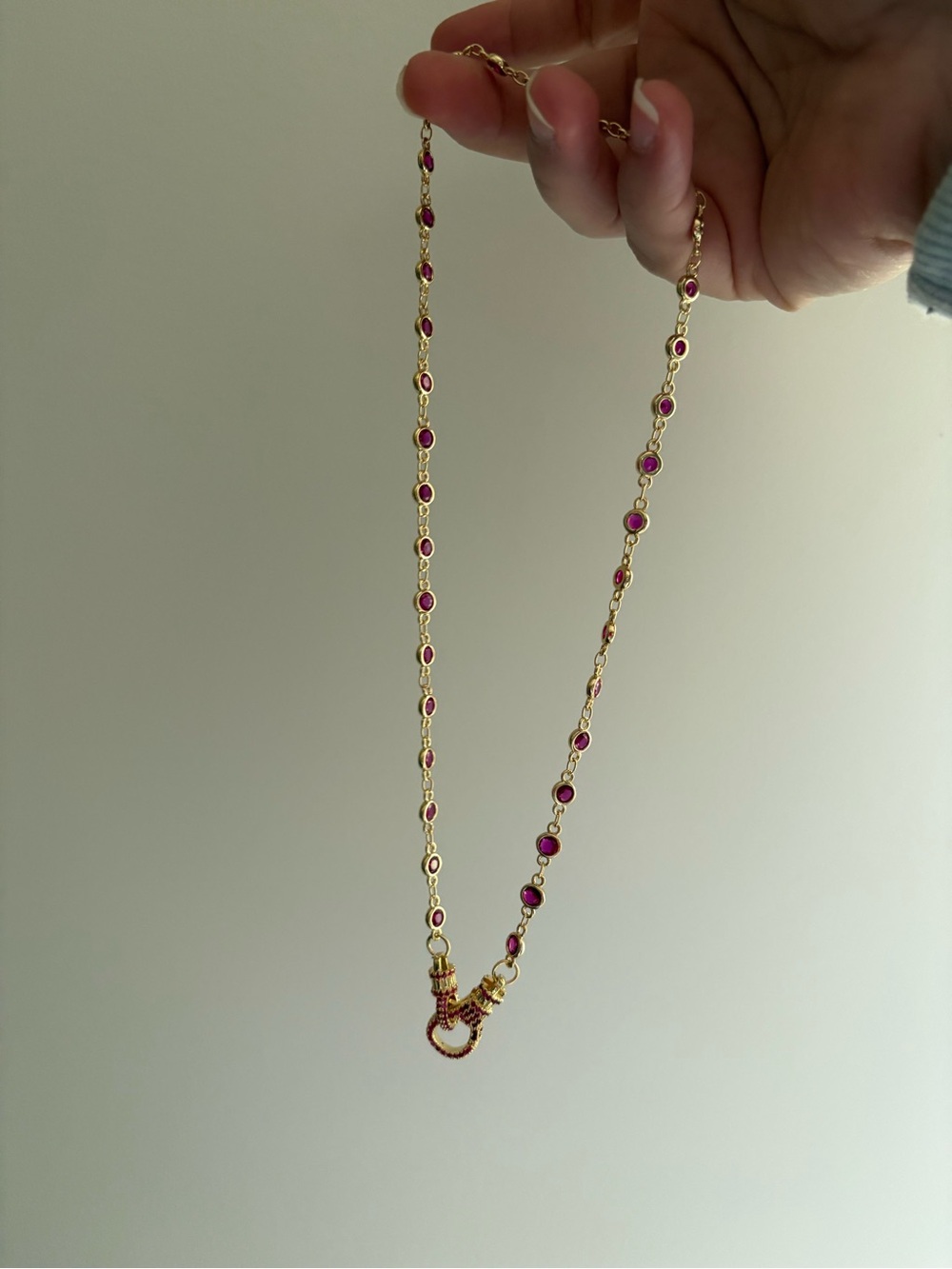 Gold-Tone Necklace with Pink Gem Accents - Picture 4 of 6